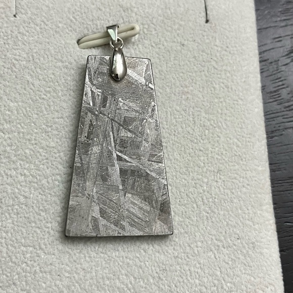 Natural Muonionalusta Meteorite Free Size Trapezoid Silver Pendant 925 Unisex